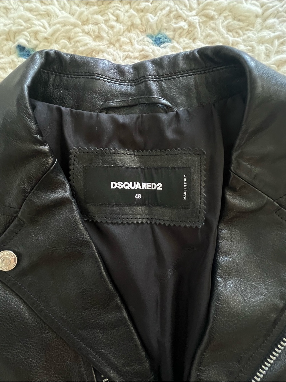 DSQUARED2 Black Leather Bomber Jacket